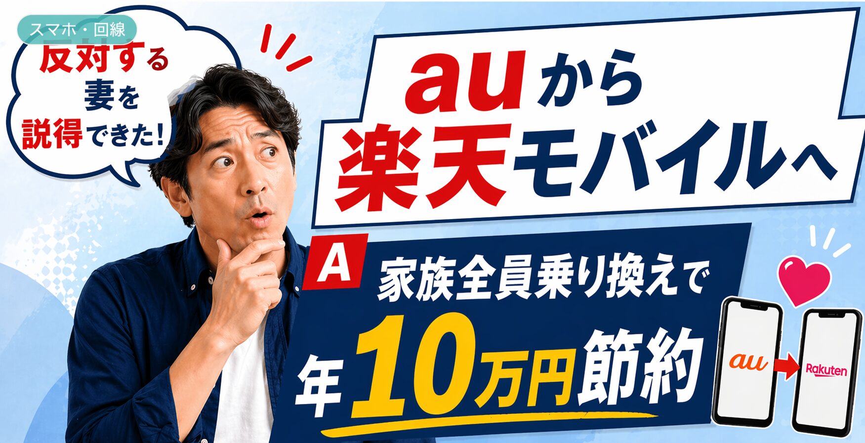 反対する妻をauから楽天モバイルに説得・家族全員乗換で年10万円節約・40代5人家族の説得記録