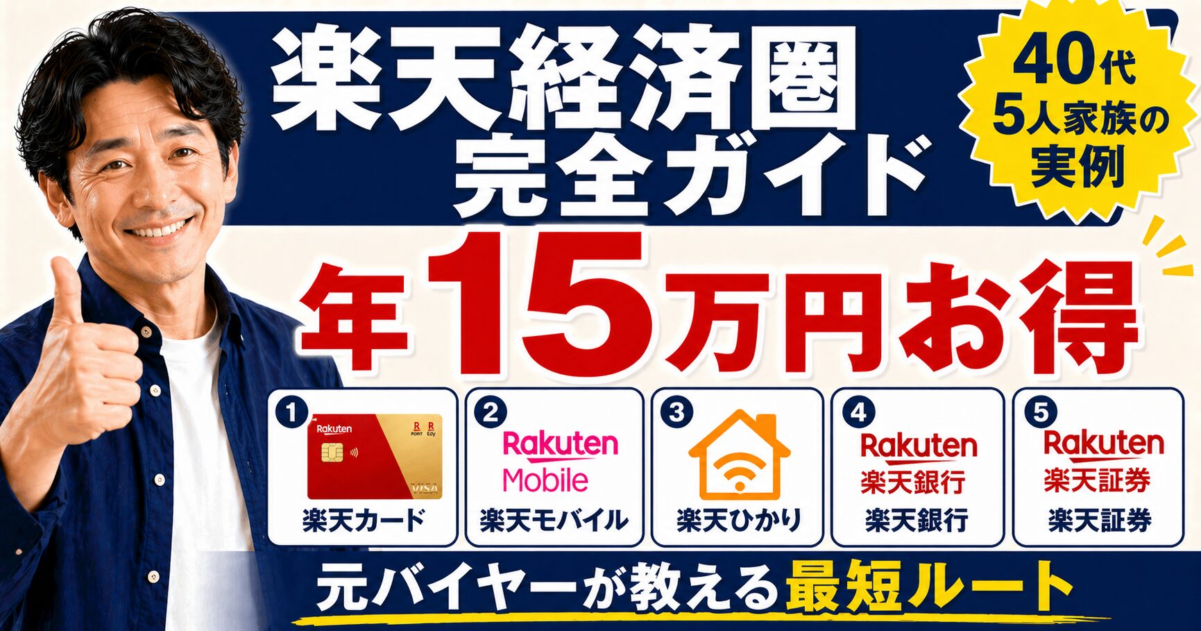 40代5人家族の楽天経済圏完全ガイド・年15万円お得（楽天カード・楽天モバイル・楽天ひかり・楽天銀行・楽天証券）・元バイヤーが教える最短ルート