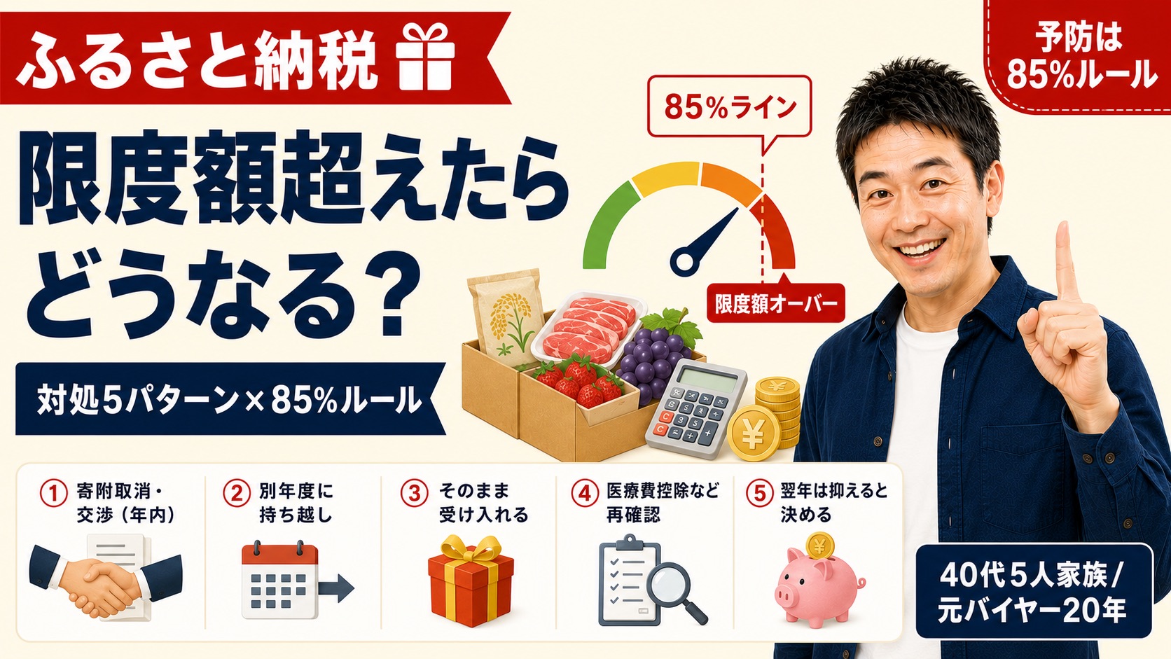 ふるさと納税限度額を超えたらどうなる？対処5パターンと85%ルールのアイキャッチ
