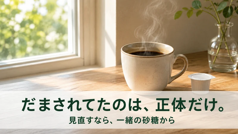 窓辺の湯気の立つコーヒーとポーション。だまされていたのは正体だけ