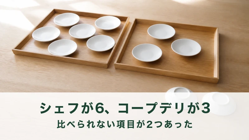 二枚の木のトレーに白い小皿が六枚と三枚