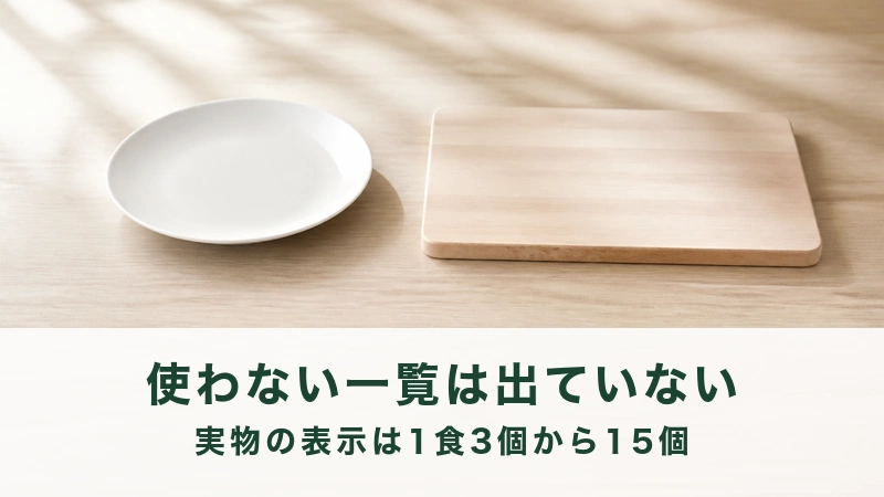 木の机に空の白い皿が一枚と何も乗らない木の板が一枚