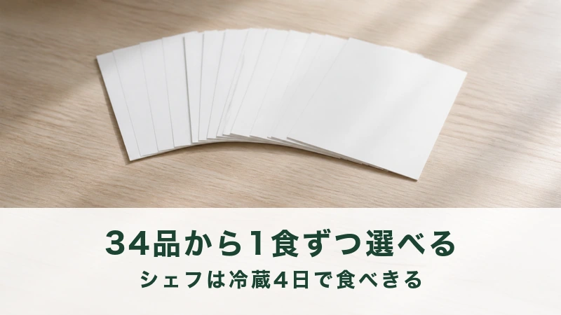 木の机に白いカードを扇のように広げて重ねてある