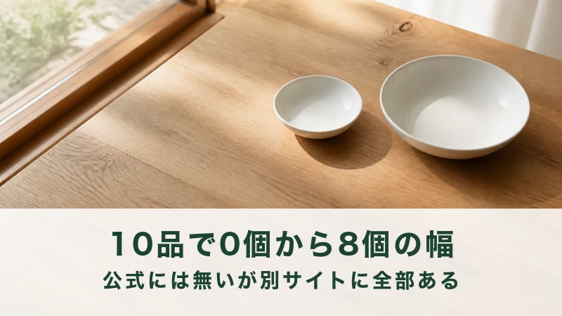 窓辺の木のテーブルに置かれた大小の白い器