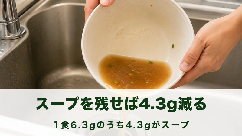 シンクで器に残ったスープを流しに捨てている手元
