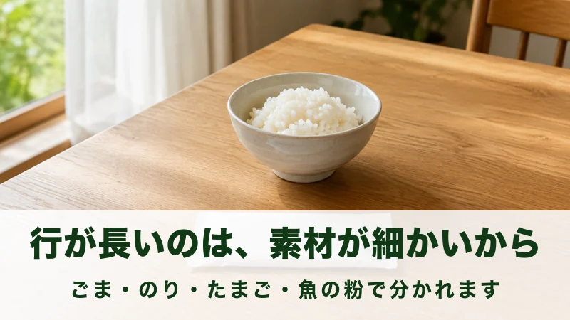 朝の食卓にごはんの茶碗と無地の小袋が1つ置かれた場面