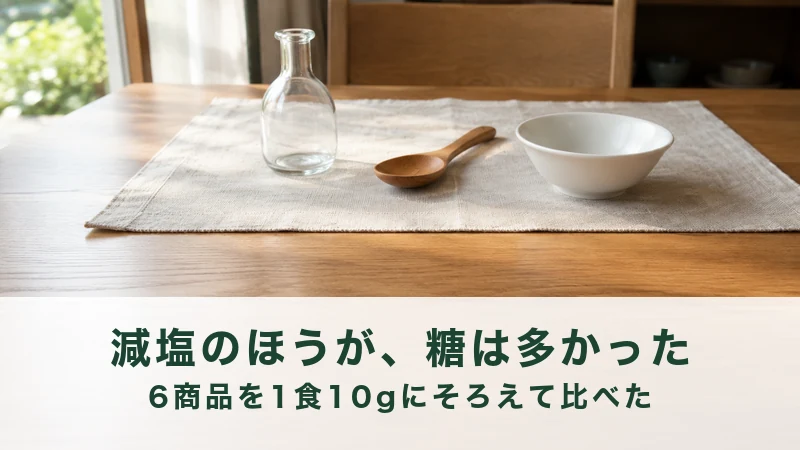 昼の食卓にリネンのマットとガラスの小瓶、木のスプーンと白い小鉢