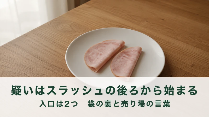 朝の食卓に置かれた白い皿と、半分に折られた薄い切り身が二枚
