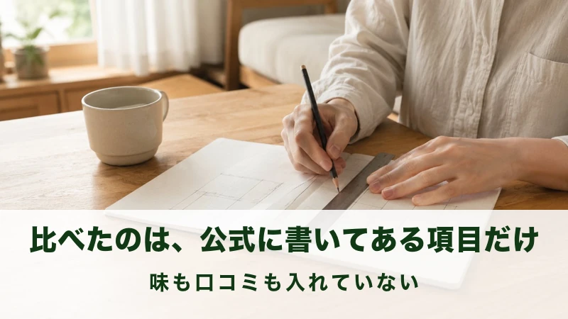 ノートに定規をあてて手書きの表を書いている手元とマグカップ