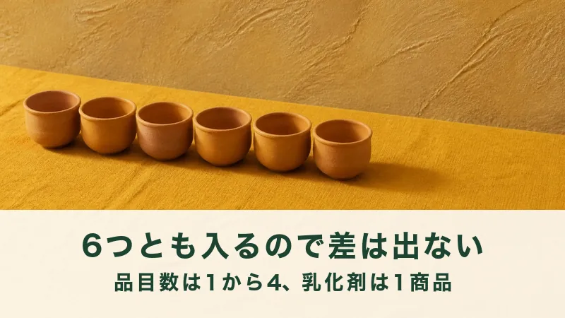 山吹色の布に素焼きの小さな器を六つ並べた