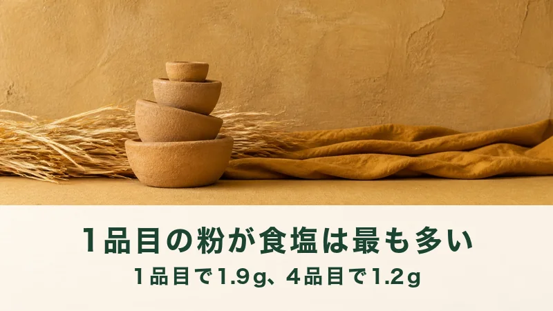 麦の穂の前に素焼きの器を四つ崩して積んだ