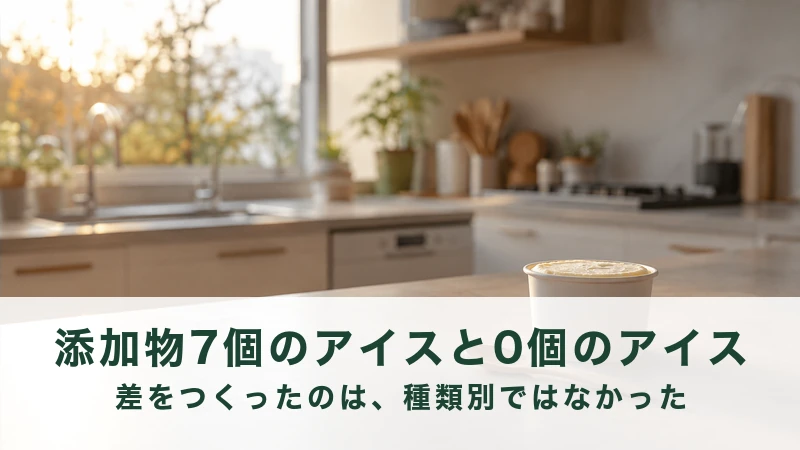 夕方の台所のカウンターに置かれた無地のアイスカップ