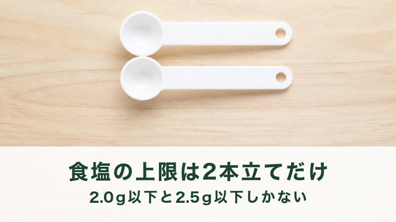 木のテーブルに並べて置かれた2本の白い計量スプーン