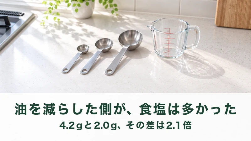 調理台に並べた計量スプーンと目盛りのついた小さな容器