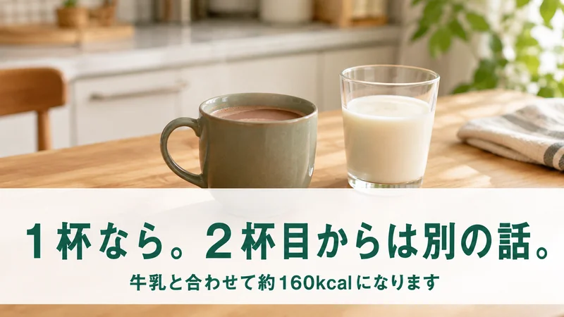 麦芽ココアのマグと牛乳のグラス。1杯なら2杯目からは別の話