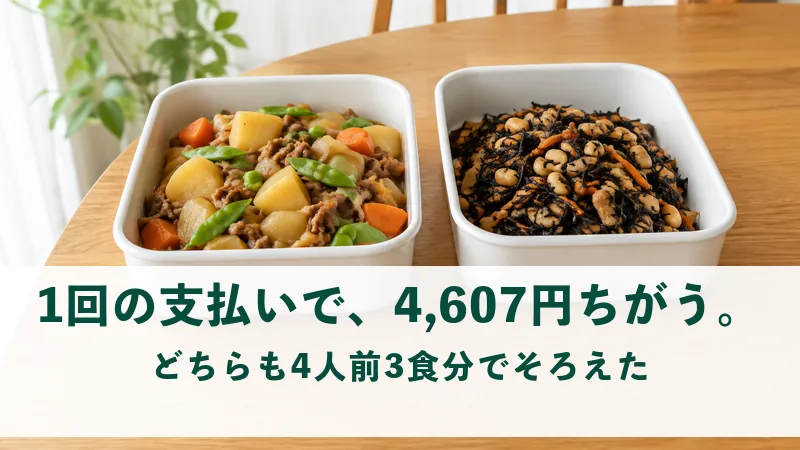 食卓に大きさの同じ保存容器が二つ並んでいる