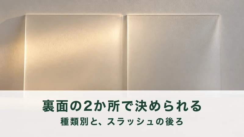 すりガラスの薄板が二枚壁に立てかけられている