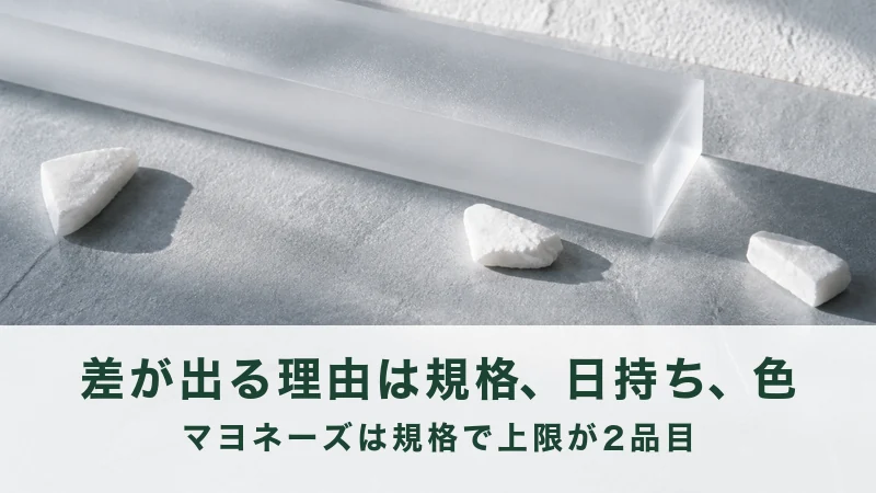 白い台に半透明の角柱と白い石のかけらが散る