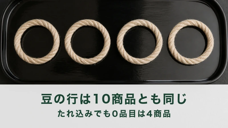黒い漆の盆に麻縄の輪が四つ等間隔で並んでいる