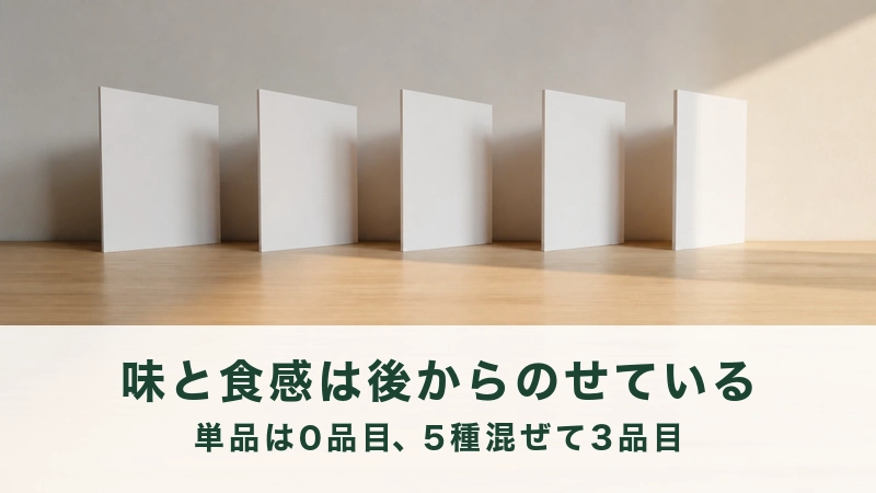 白い壁ぎわに白い板が五枚立てかけてある