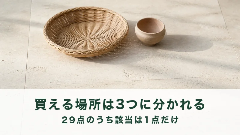 石の床に平たい籠と素焼きの小鉢が置かれる
