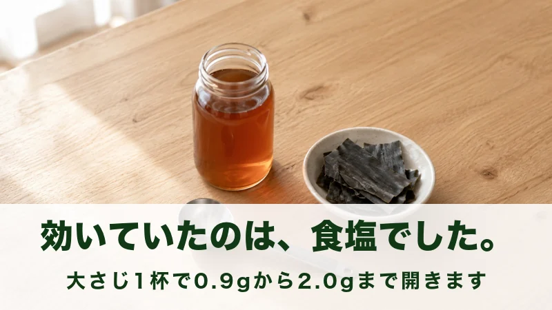 テーブルに置かれただしの瓶と計量スプーンと昆布の情景