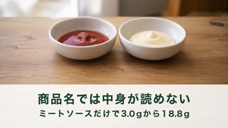木のテーブルに並んだ赤いソースと白いソースの器