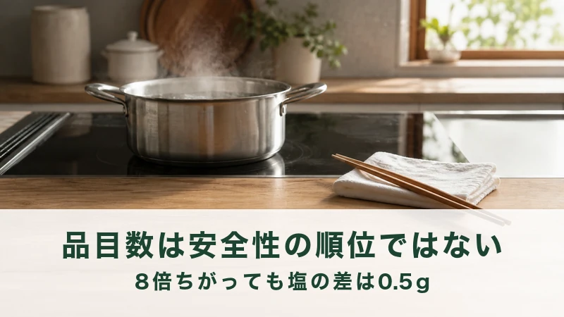 湯気の立つ鍋のそばに置かれた菜箸とたたんだふきん
