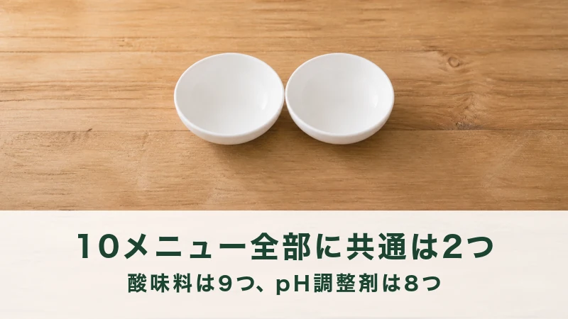 木のテーブルの中央に寄せて置いた空の白い小鉢二つ