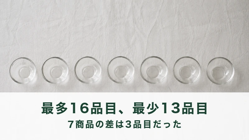 白い布の上に横一列に置かれた七つの小さなガラスの器