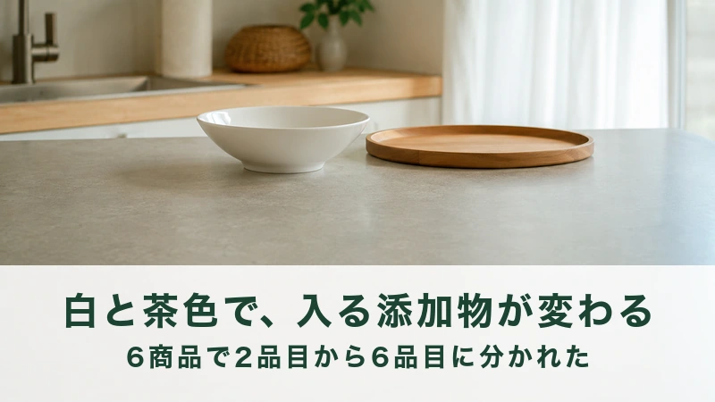 朝の台所の作業台に置かれた白い深皿と木のトレー