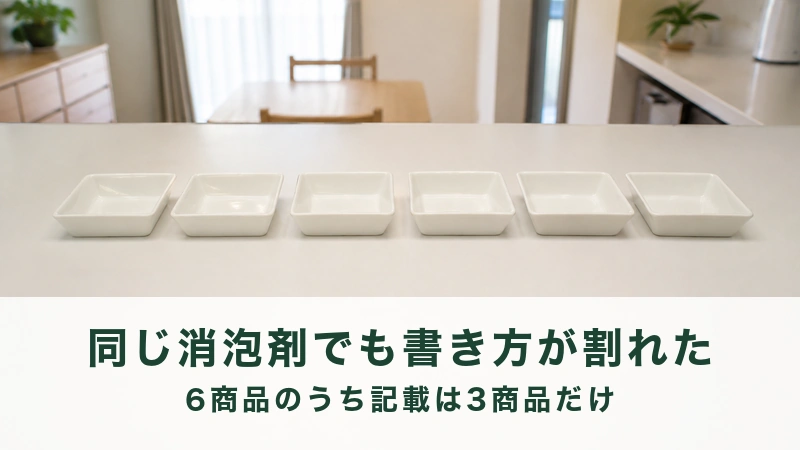 白い台の上に一列に置かれた六つの小さな四角い器