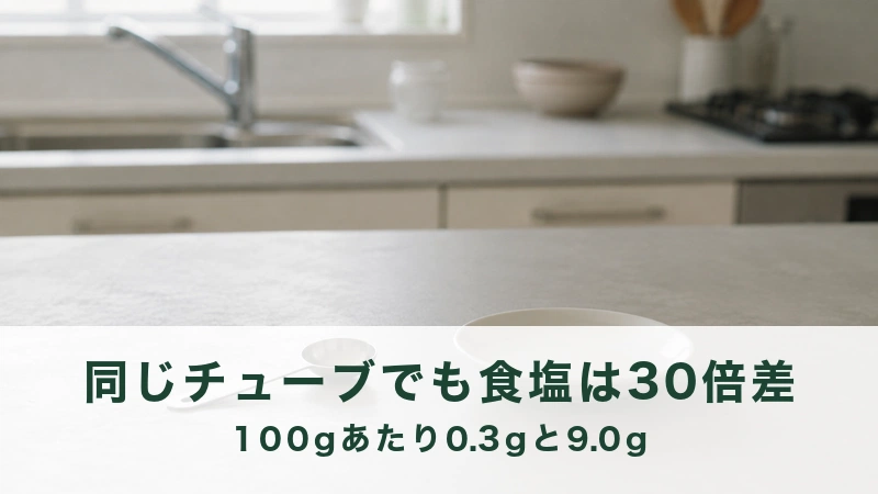 調理台に置かれた小さな計量スプーンと白い小皿