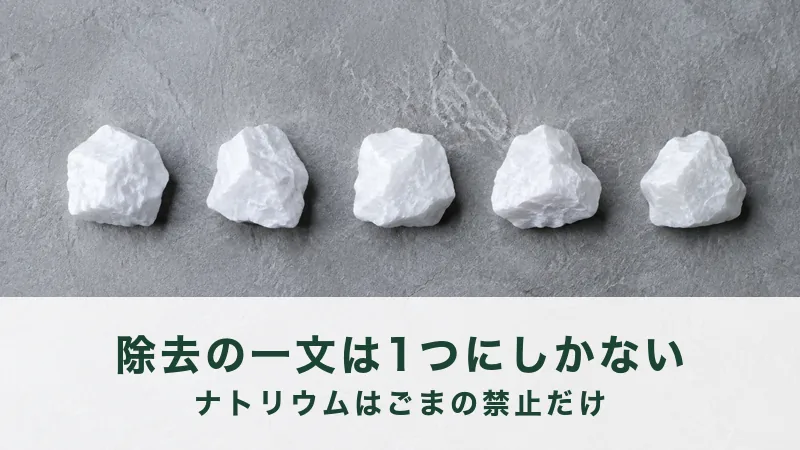 灰色の石の台に、白いかたまりが5つ等しい間で一列にのっている
