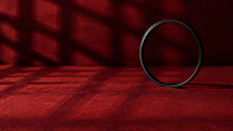 赤い面に黒い輪を一つ立て、窓の影が斜めに差している