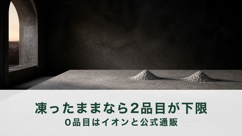 夕方の光が差す石の部屋で灰色の粉の山が二つ離れて置かれている。どこで買うかの案内