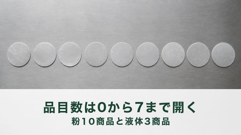 ステンレスの面にアルミの薄い円板が十枚、一列に並んでいる。商品を書き出す場面