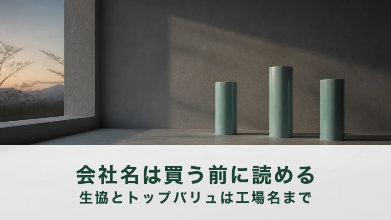 夕暮れの窓辺の台に青磁の筒が三本離れて立っている。買う場所を選ぶ案内