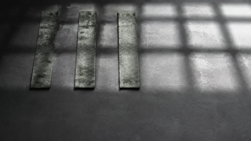 窓格子の影が落ちる灰色の床に、緑がかった板が三枚並ぶ