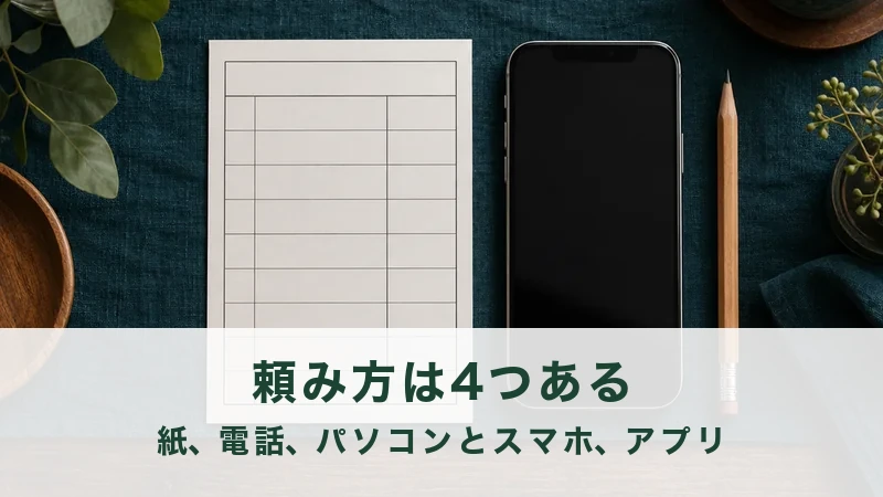 注文用紙とスマートフォンが並んだ机の上