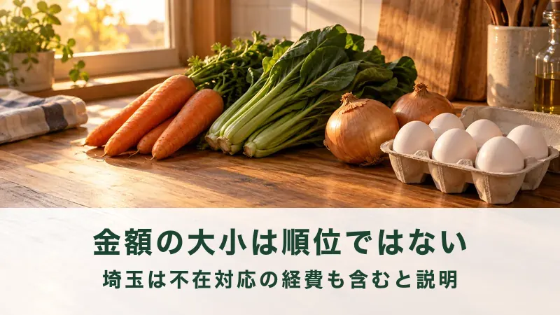 夕方の台所に並んだ野菜と卵