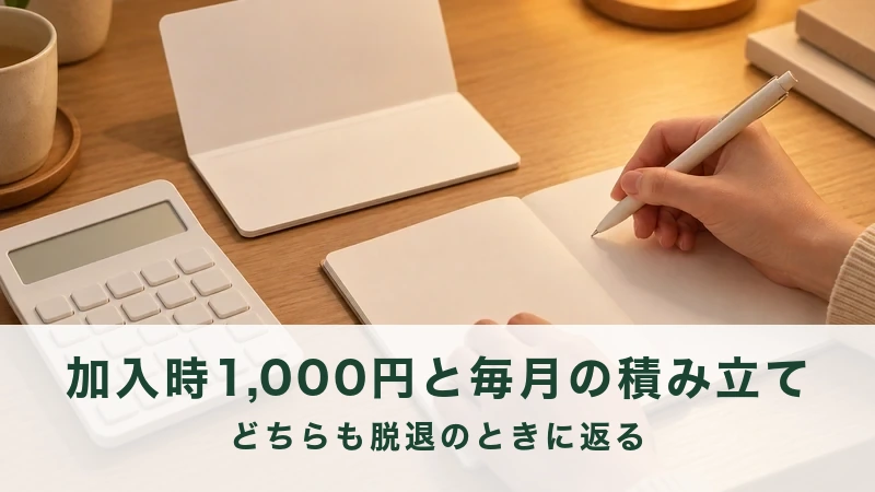 通帳と電卓を前にして家計のメモを取る手元