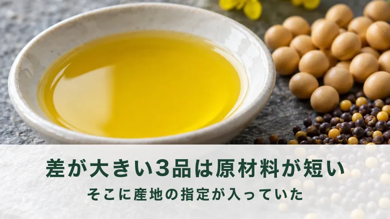 小皿にあけた油と、そのそばに置かれた大豆と菜種