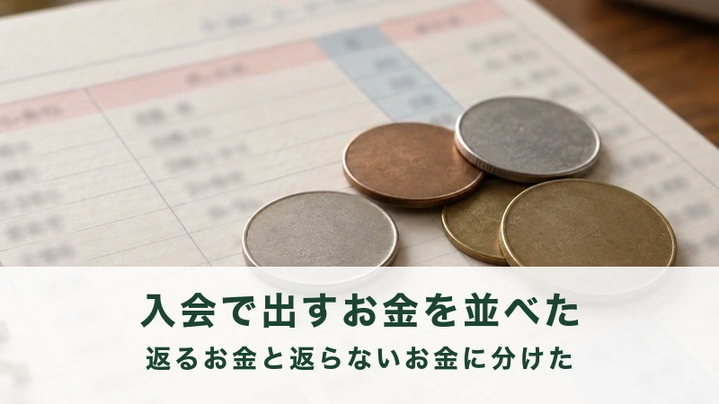 家計簿のページに並んだ数字と、その上に置かれた小銭