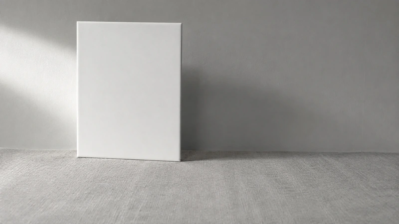 灰色の壁ぎわに白い薄い板が一枚立てかけてある