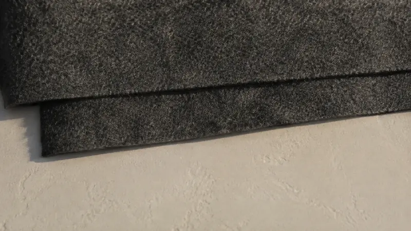 黒くざらついた厚い布を二枚ずらして重ねた近い眺め
