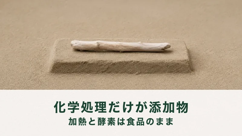 ベージュの砂地の台に、白く細長い塊が一本だけ横たわる明るい場面