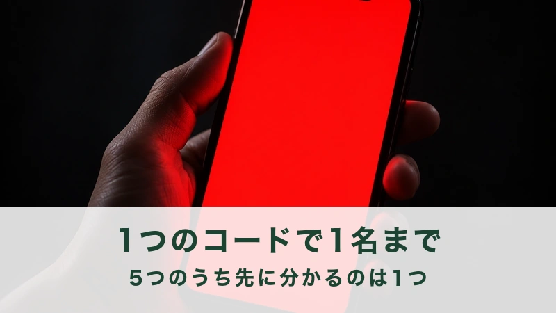 赤い画面が表示されたスマートフォンを持つ手