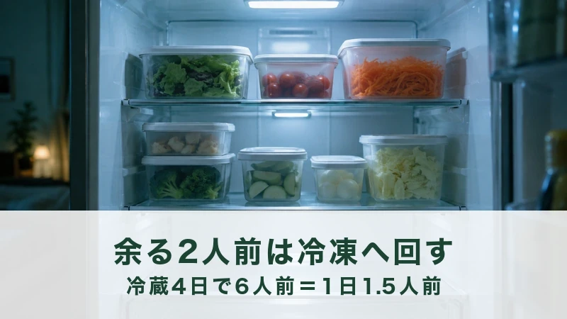 冷蔵室のなかに保存容器が二段に分かれて置かれている