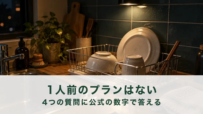 ひとり分の食器を伏せて並べた水切りかご